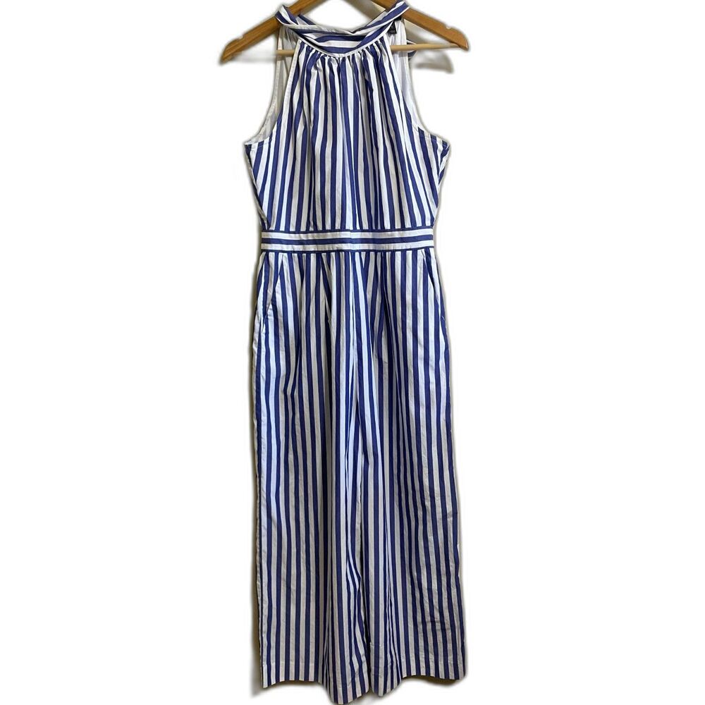 J. Crew striped halter wide leg jumpsuit blue white nautical coastal preppy 6